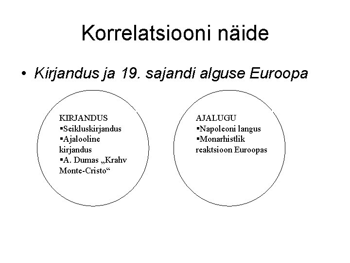 Korrelatsiooni näide • Kirjandus ja 19. sajandi alguse Euroopa KIRJANDUS §Seikluskirjandus §Ajalooline kirjandus §A.