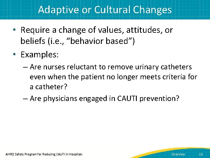 Adaptive or Cultural Changes • Require a change of values, attitudes, or beliefs (i.
