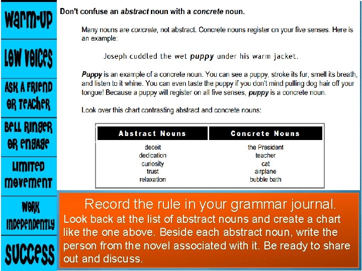 Record the rule in your grammar journal. Look back at the list of abstract