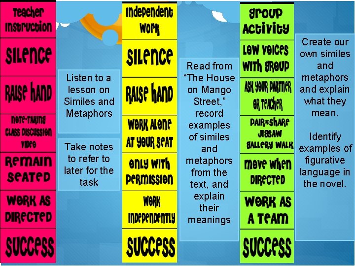 Listen to a lesson on Similes and Metaphors Take notes to refer to later