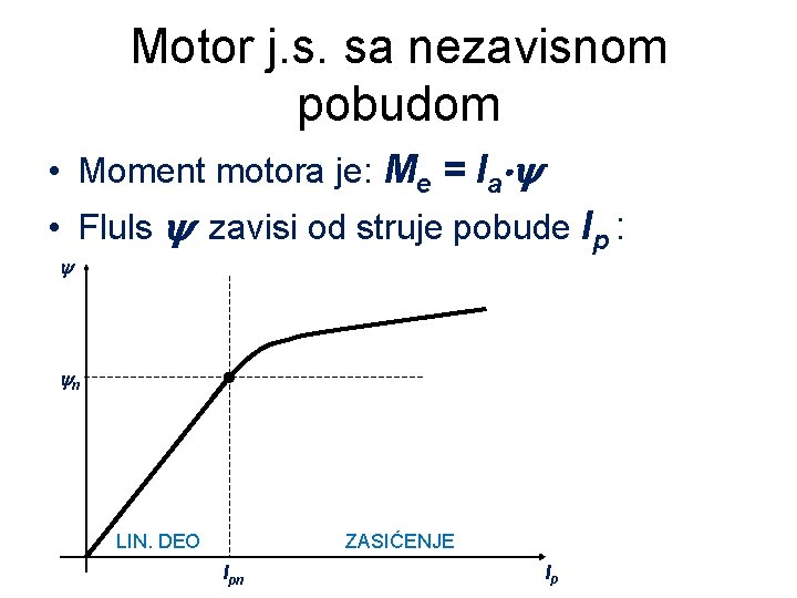 Motor j. s. sa nezavisnom pobudom • Moment motora je: Me = Ia •