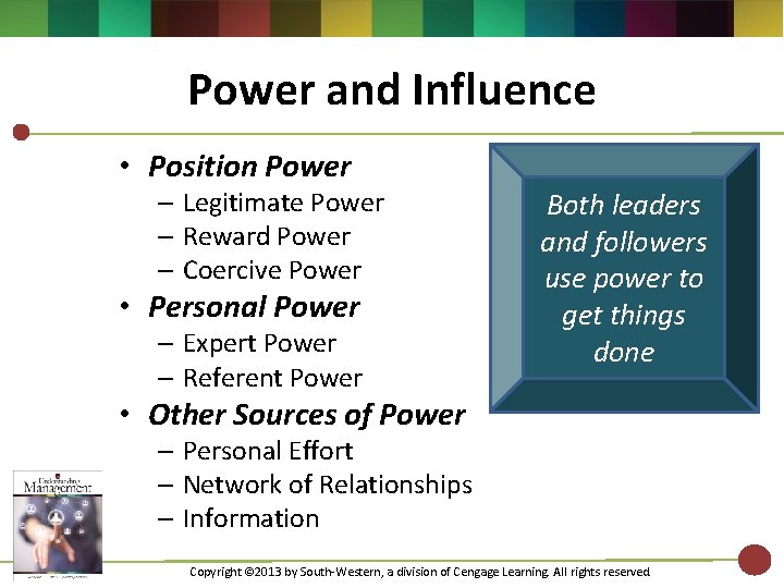 Power and Influence • Position Power – Legitimate Power – Reward Power – Coercive