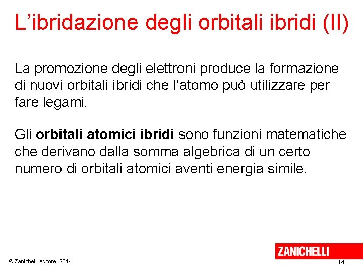 L’ibridazione degli orbitali ibridi (II) La promozione degli elettroni produce la formazione di nuovi