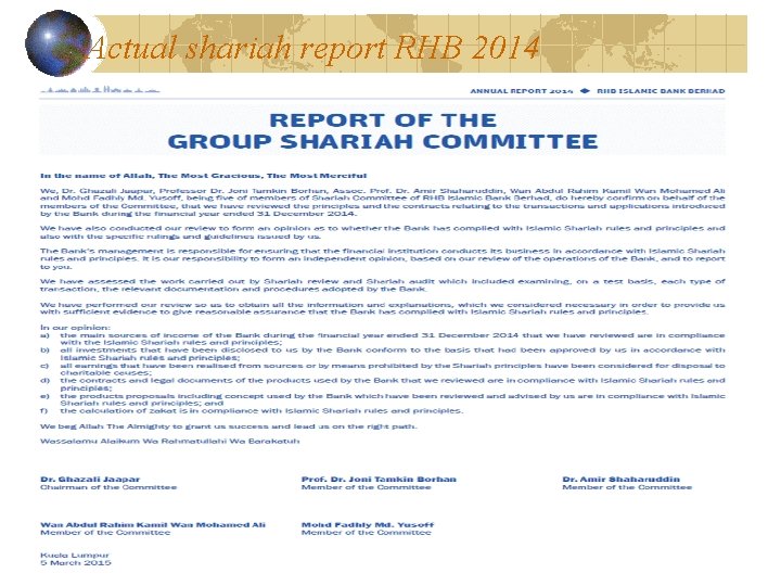 Actual shariah report RHB 2014 