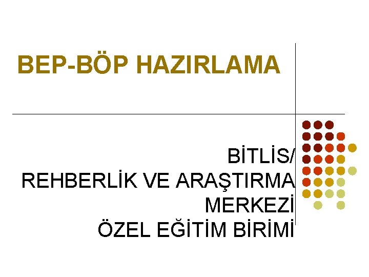 BEP-BÖP HAZIRLAMA BİTLİS/ REHBERLİK VE ARAŞTIRMA MERKEZİ ÖZEL EĞİTİM BİRİMİ 