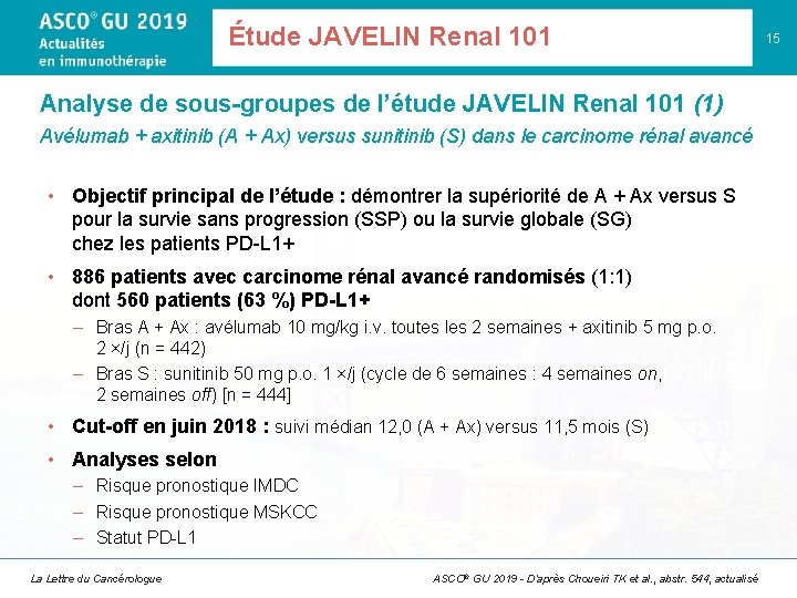 Étude JAVELIN Renal 101 Analyse de sous-groupes de l’étude JAVELIN Renal 101 (1) Avélumab