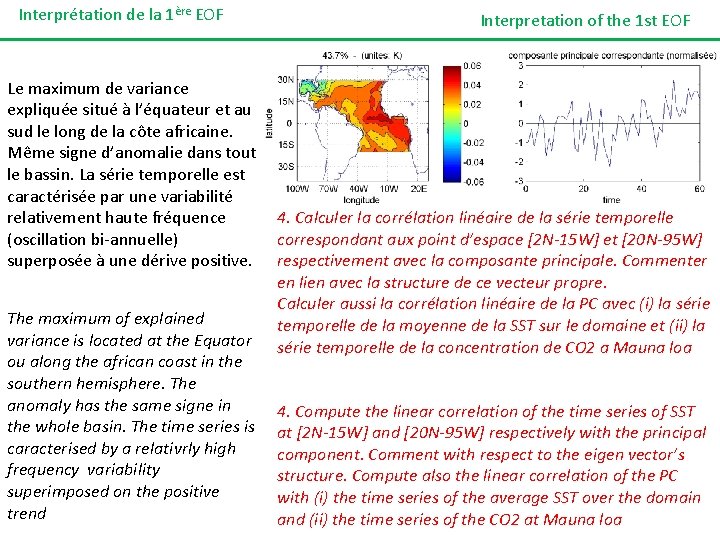 Interprétation de la 1ère EOF Interpretation of the 1 st EOF Le maximum de