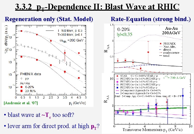 3. 3. 2 p. T-Dependence II: Blast Wave at RHIC Regeneration only (Stat. Model)
