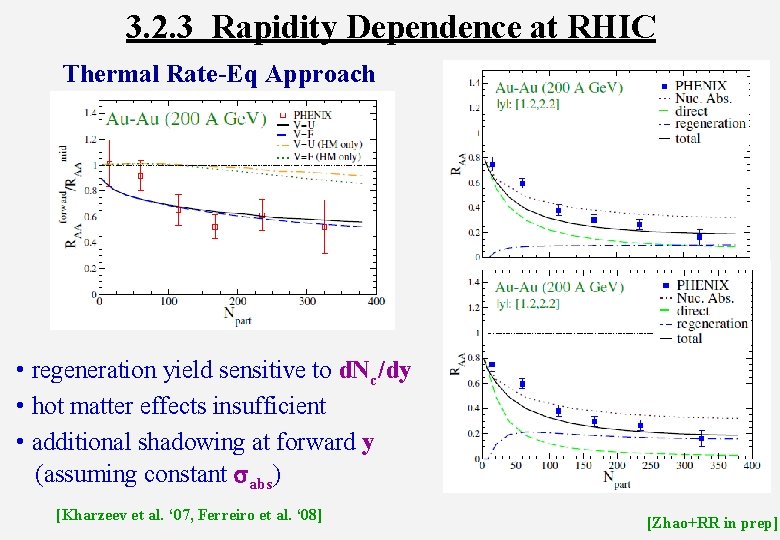 3. 2. 3 Rapidity Dependence at RHIC Thermal Rate-Eq Approach • regeneration yield sensitive