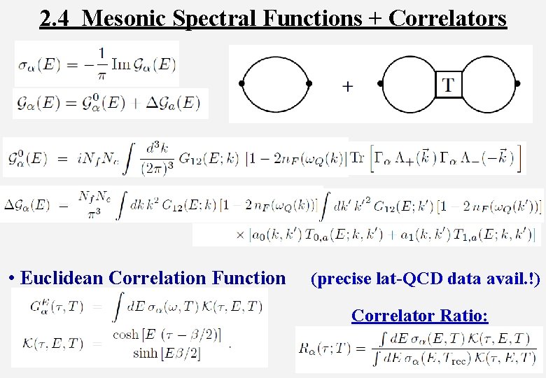 2. 4 Mesonic Spectral Functions + Correlators • Euclidean Correlation Function (precise lat-QCD data