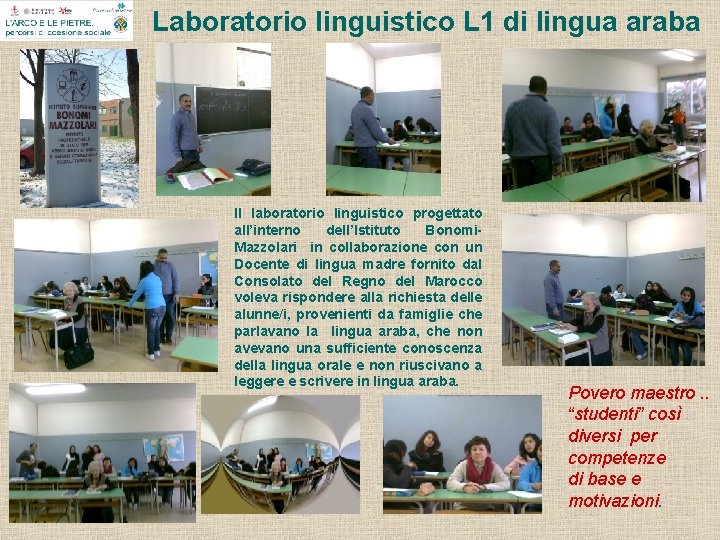 Laboratorio linguistico L 1 di lingua araba Il laboratorio linguistico progettato all’interno dell’Istituto Bonomi.