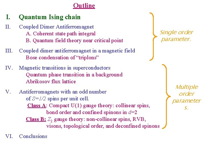 Outline I. I. Quantum Ising Chain Quantum Ising chain II. Coupled Dimer Antiferromagnet Single