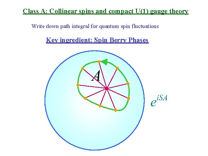 Class A: Collinear spins and compact U(1) gauge theory Write down path integral for