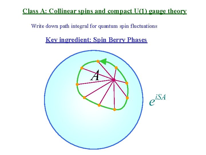 Class A: Collinear spins and compact U(1) gauge theory Write down path integral for