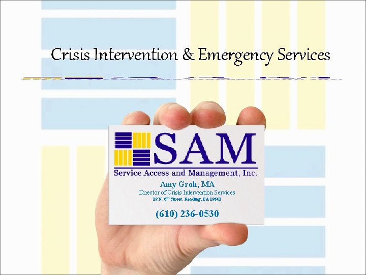 Crisis Intervention & Emergency Services Amy Groh, MA Director of Crisis Intervention Services 19