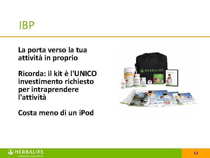IBP La porta verso la tua attività in proprio Ricorda: il kit è l'UNICO