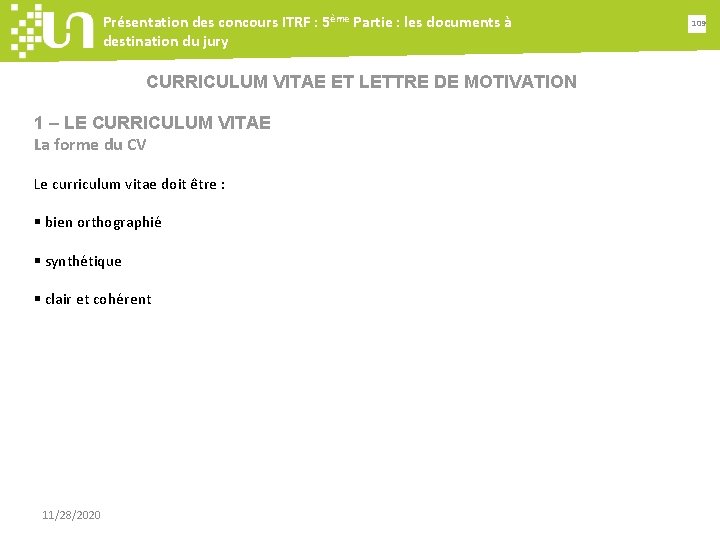 Présentation des concours ITRF : 5ème Partie : les documents à destination du jury