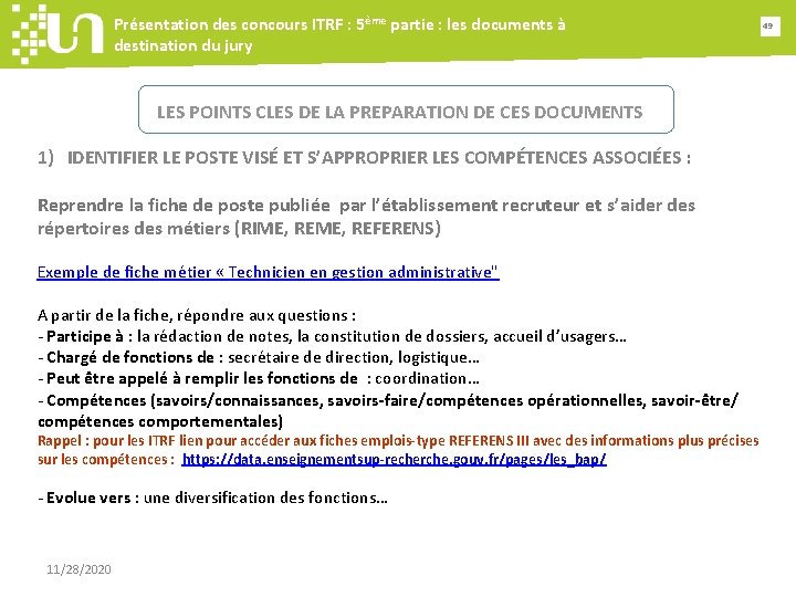 Présentation des concours ITRF : 5ème partie : les documents à destination du jury