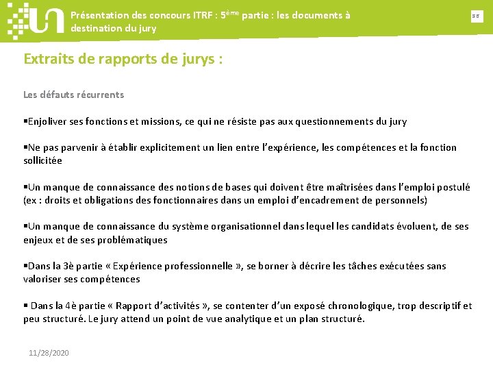 Présentation des concours ITRF : 5ème partie : les documents à destination du jury