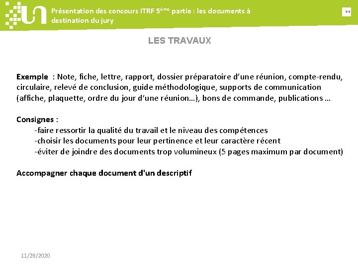 Présentation des concours ITRF 5ème partie : les documents à destination du jury LES