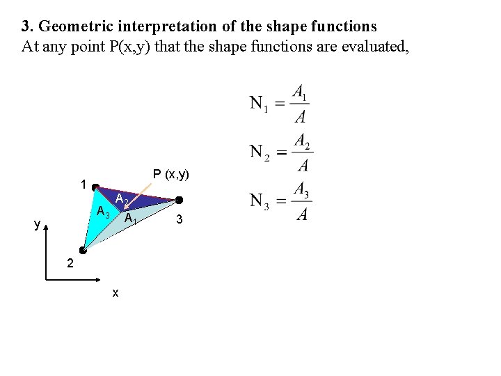 3. Geometric interpretation of the shape functions At any point P(x, y) that the 3. Geometric interpretation of the shape functions At any point P(x, y) that the