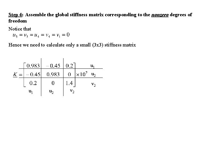 Step 4: Assemble the global stiffness matrix corresponding to the nonzero degrees of freedom Step 4: Assemble the global stiffness matrix corresponding to the nonzero degrees of freedom