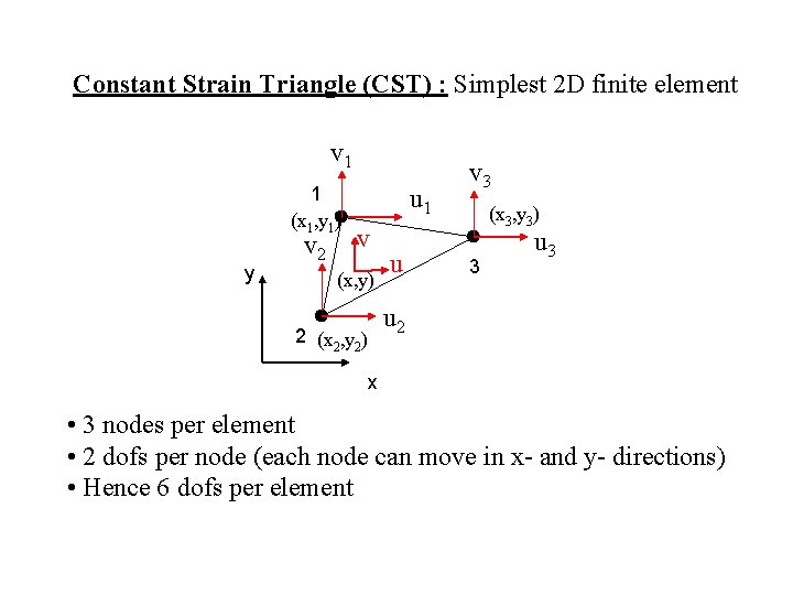 Constant Strain Triangle (CST) : Simplest 2 D finite element v 1 1 (x Constant Strain Triangle (CST) : Simplest 2 D finite element v 1 1 (x