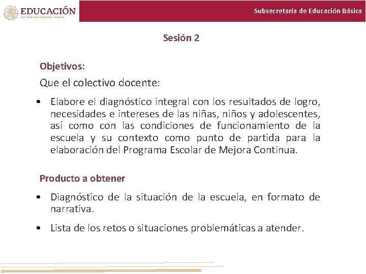 Subsecretaría de Educación Básica Sesión 2 Objetivos: Que el colectivo docente: • Elabore el Subsecretaría de Educación Básica Sesión 2 Objetivos: Que el colectivo docente: • Elabore el