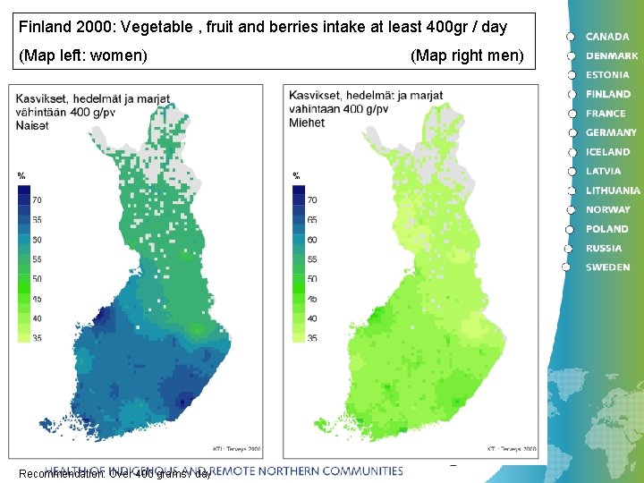 Finland 2000: Vegetable , fruit and berries intake at least 400 gr / day