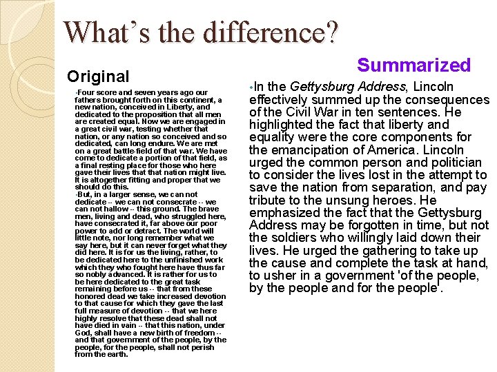 What’s the difference? Original • Four score and seven years ago our fathers brought