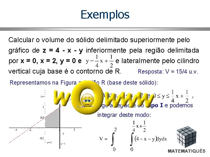 Exemplos Calcular o volume do sólido delimitado superiormente pelo gráfico de z = 4