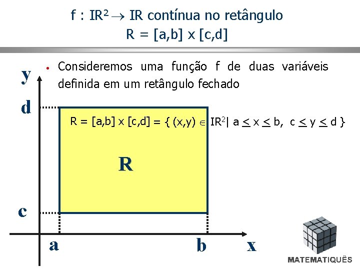 f : IR 2 IR contínua no retângulo R = [a, b] x [c,