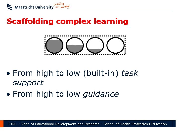 Scaffolding complex learning • From high to low (built-in) task support • From high