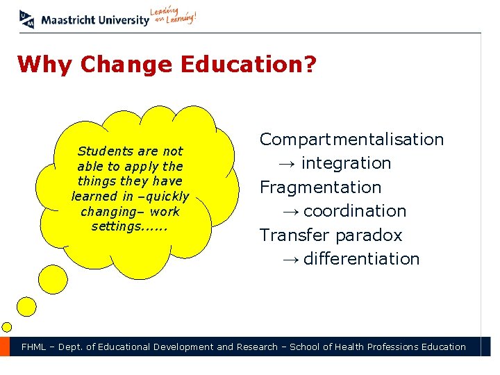 Why Change Education? Students are not able to apply the things they have learned