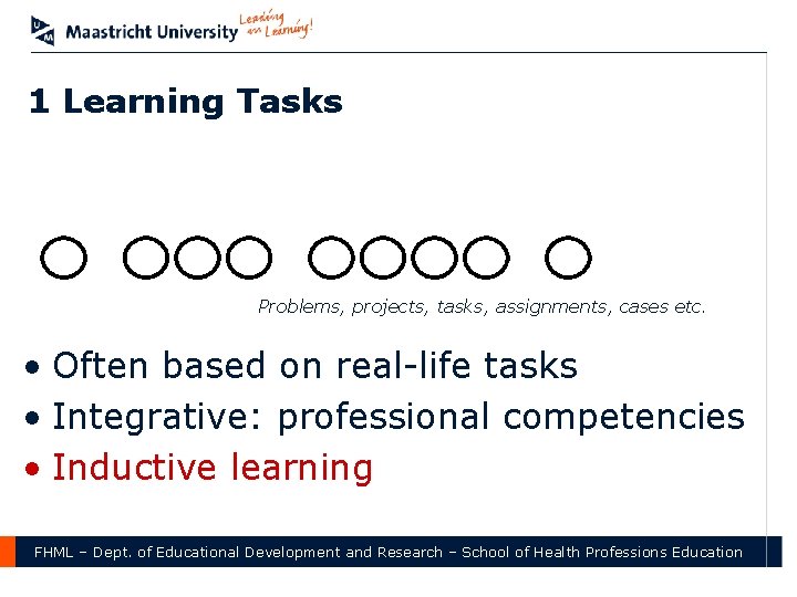 1 Learning Tasks Problems, projects, tasks, assignments, cases etc. • Often based on real-life