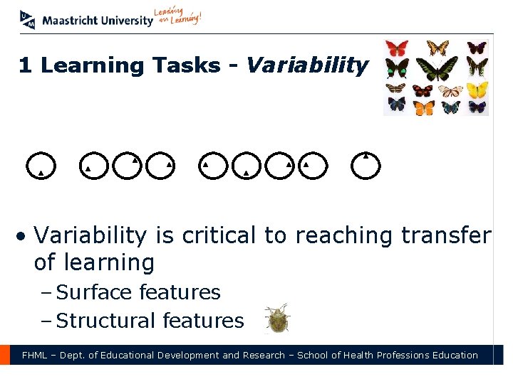 1 Learning Tasks - Variability • Variability is critical to reaching transfer of learning