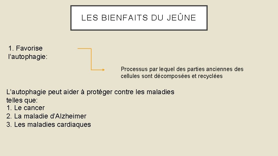 LES BIENFAITS DU JEÛNE 1. Favorise l’autophagie: Processus par lequel des parties anciennes des