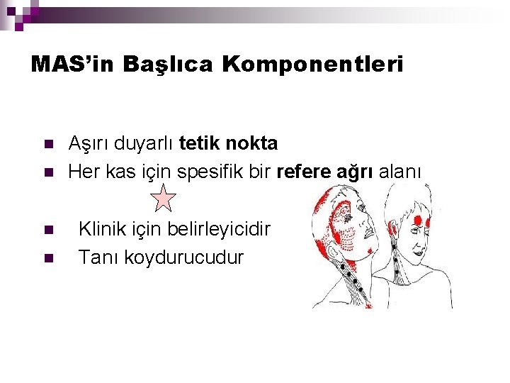 MAS’in Başlıca Komponentleri n n Aşırı duyarlı tetik nokta Her kas için spesifik bir