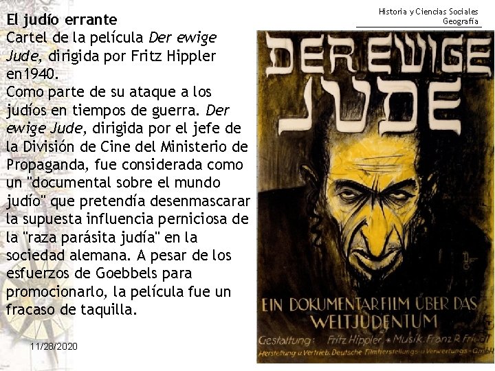 El judío errante Cartel de la película Der ewige Jude, dirigida por Fritz Hippler
