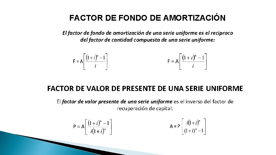 FACTOR DE FONDO DE AMORTIZACIÓN El factor de fondo de amortización de una serie