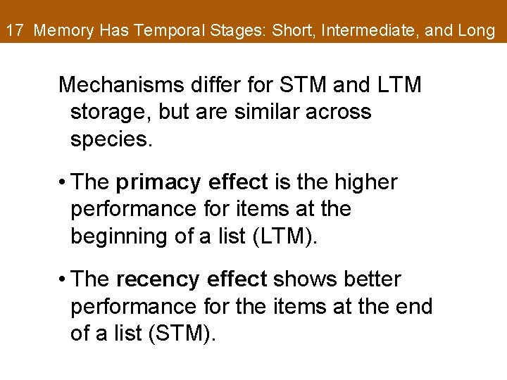 17 Memory Has Temporal Stages: Short, Intermediate, and Long Mechanisms differ for STM and