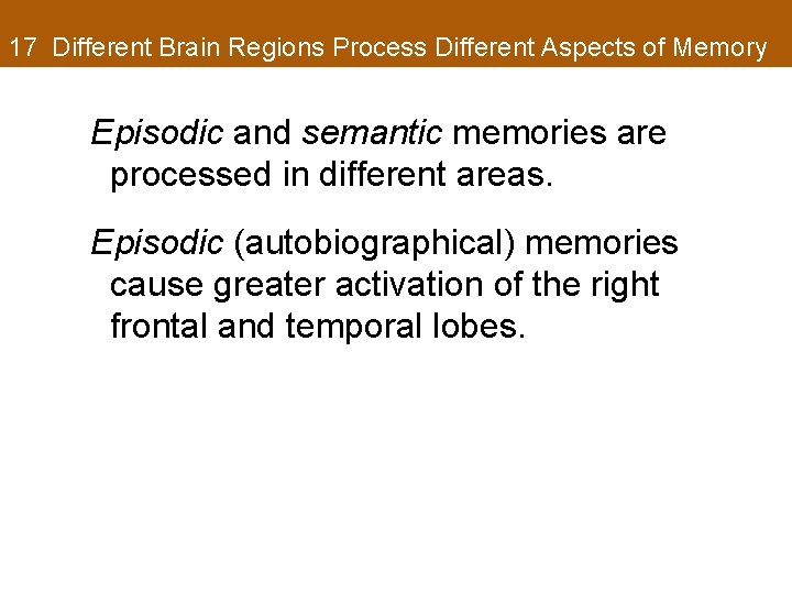 17 Different Brain Regions Process Different Aspects of Memory Episodic and semantic memories are