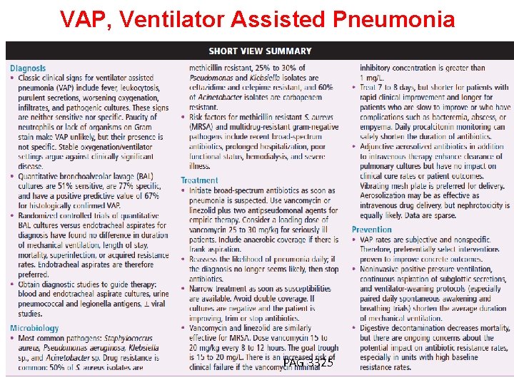 VAP, Ventilator Assisted Pneumonia PAG 3325 