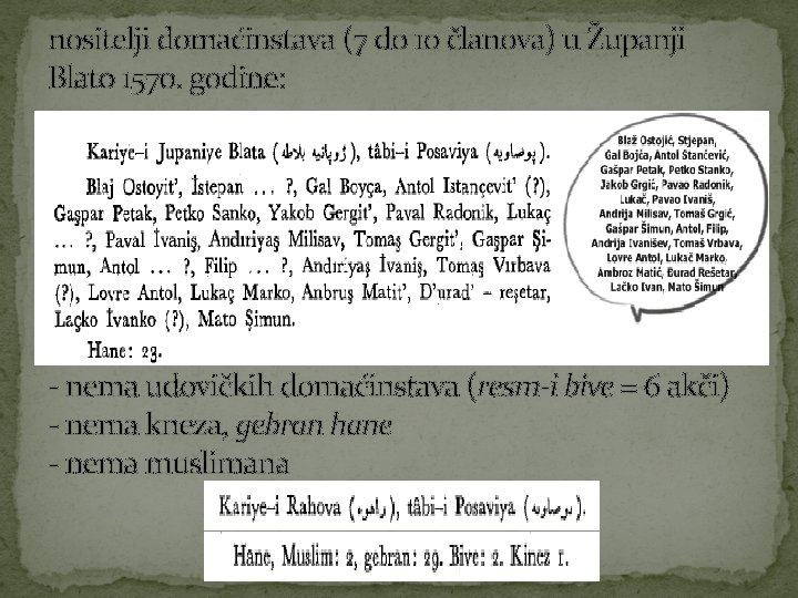 nositelji domaćinstava (7 do 10 članova) u Županji Blato 1570. godine: - nema udovičkih