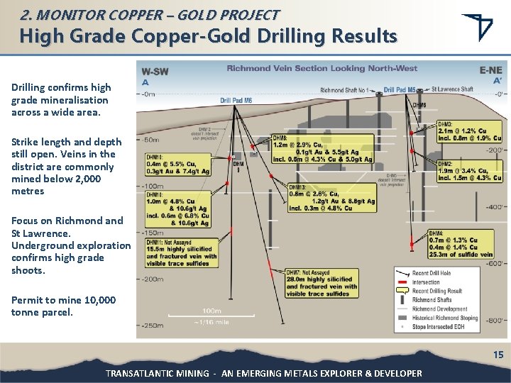 2. MONITOR COPPER – GOLD PROJECT High Grade Copper-Gold Drilling Results Drilling confirms high