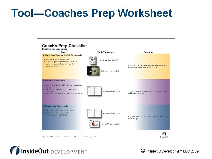 Tool—Coaches Prep Worksheet © Inside. Out. Development LLC 2009 