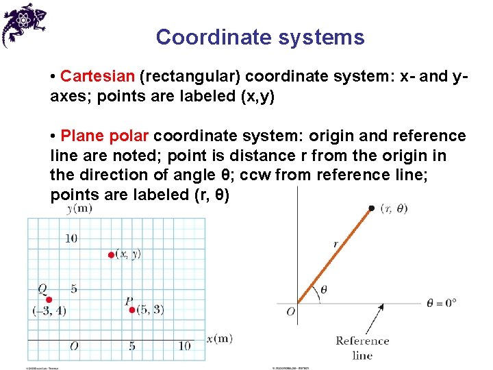 Coordinate systems • Cartesian (rectangular) coordinate system: x- and y- axes; points are labeled