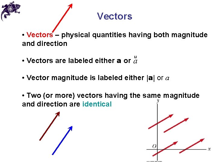 Vectors • Vectors – physical quantities having both magnitude and direction • Vectors are