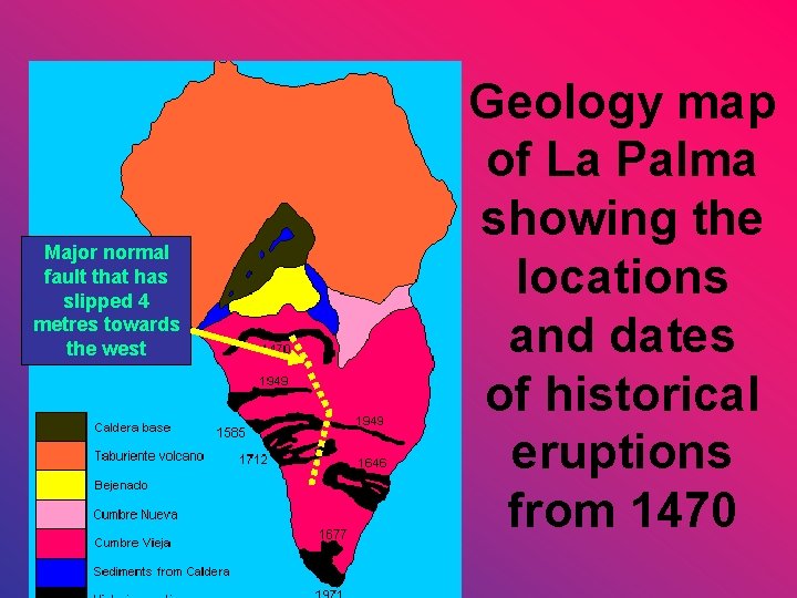 Major normal fault that has slipped 4 metres towards the west Geology map of