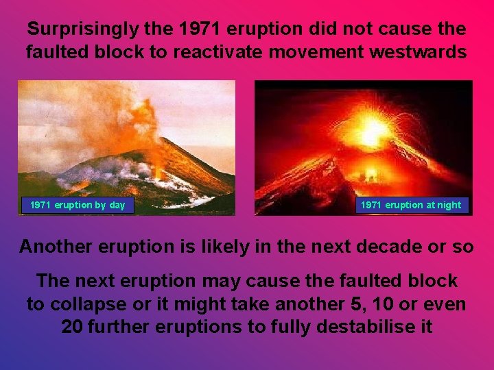 Surprisingly the 1971 eruption did not cause the faulted block to reactivate movement westwards